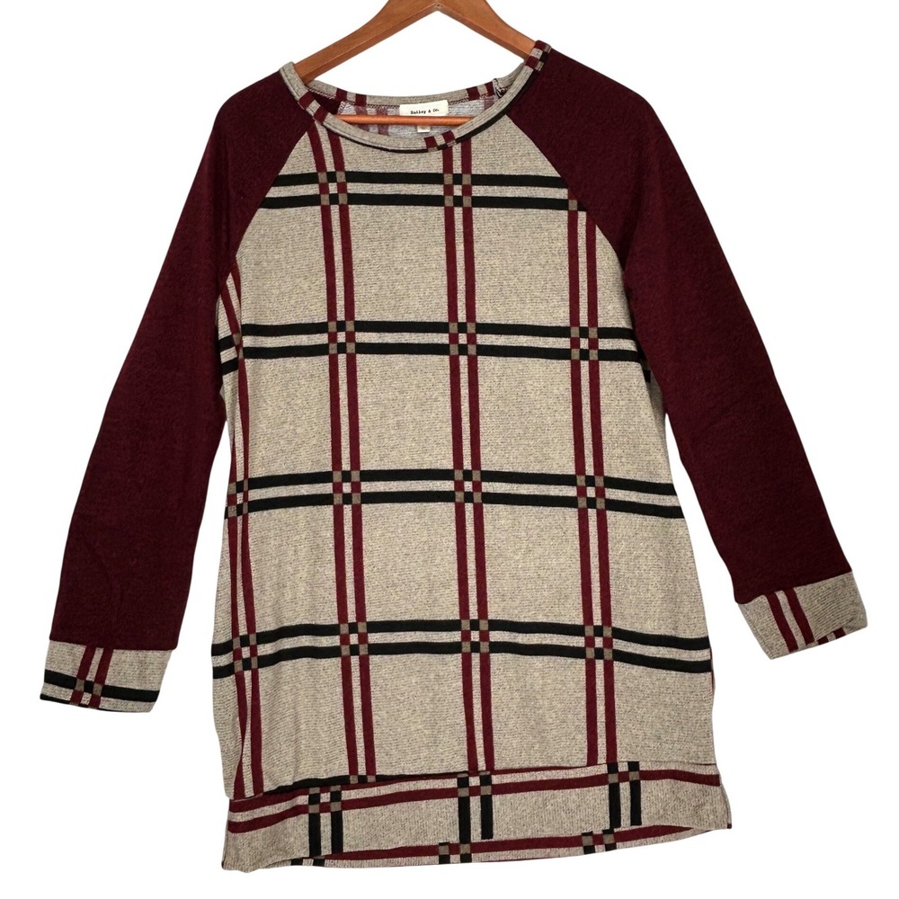 Hailey & Co Brown‎ Red Plaid Sweater w/Pockets Elbow Patch Women's Medium NWOT